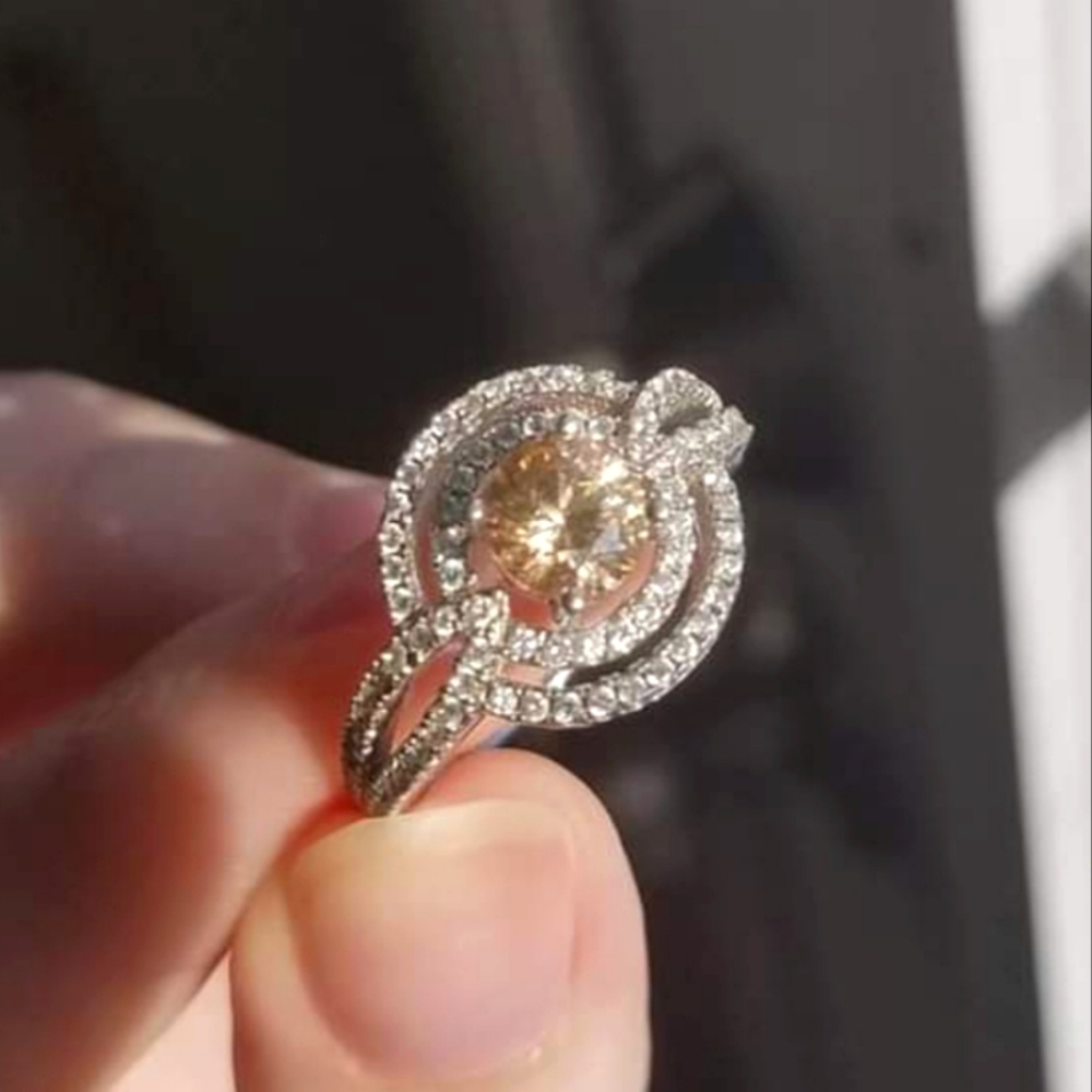 Engagement ring | Padparadscha Sapphire and White Topaz | Sterling Silver